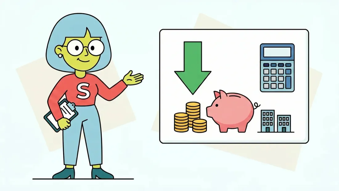 Mascota de Supervecina presentando el coste y el ahorro de una comunidad de propietarios