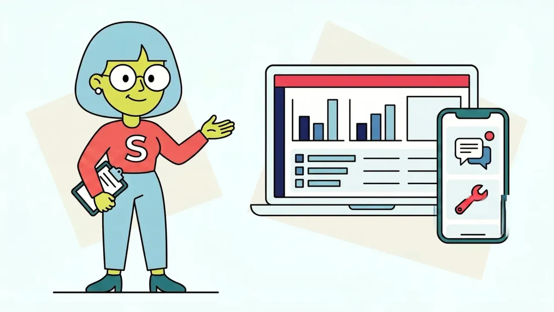 Software y apps para comunidades de propietarios: la mascota de Supervecina muestra un panel de gestión y una app de vecinos