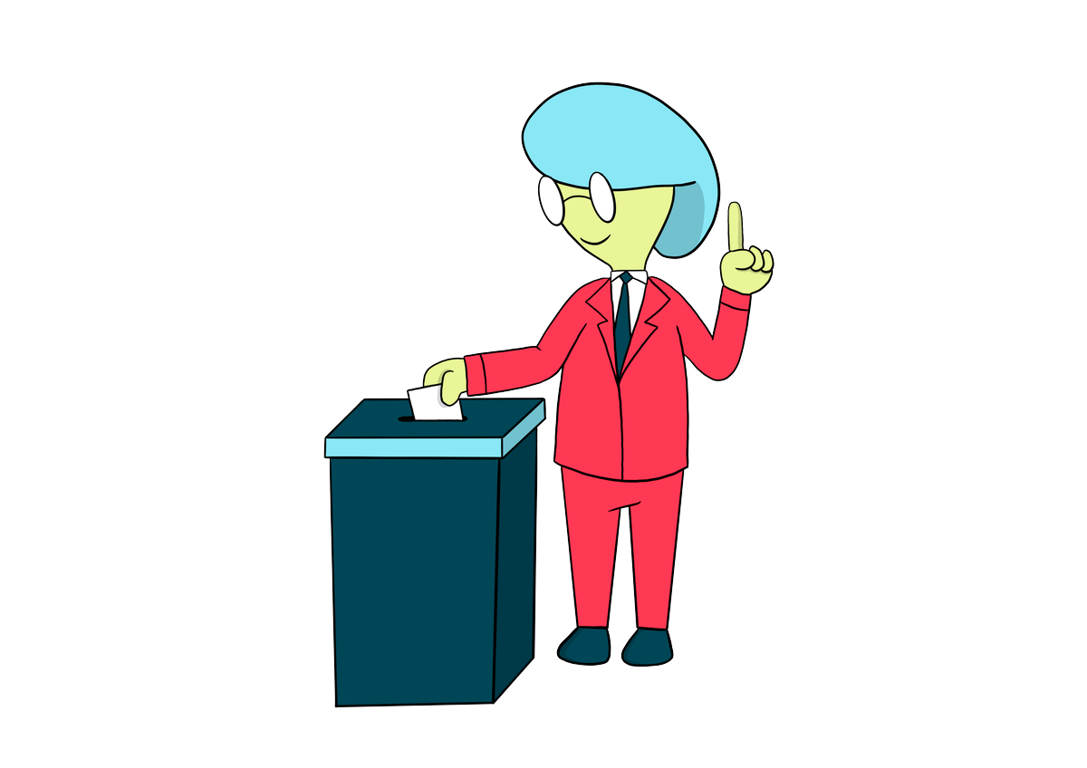 Mascota de Supervecina votando en una junta de propietarios para cambiar de administrador